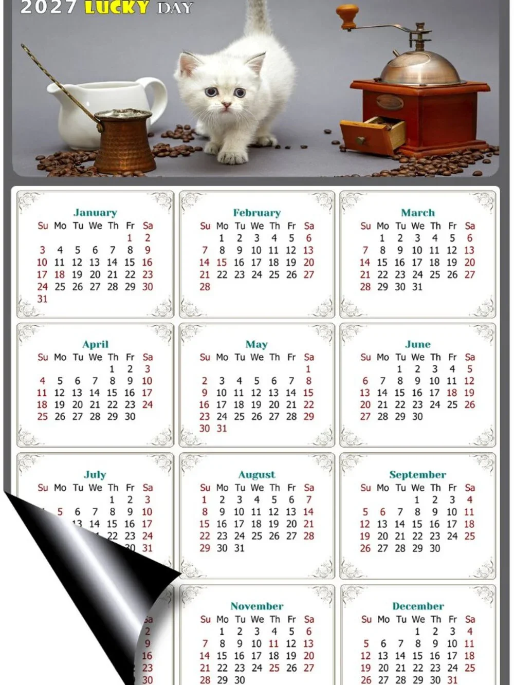 2027 Magnetic Calendar - Today is my Lucky Day - Cat Themed 019 (7 x 10.5)